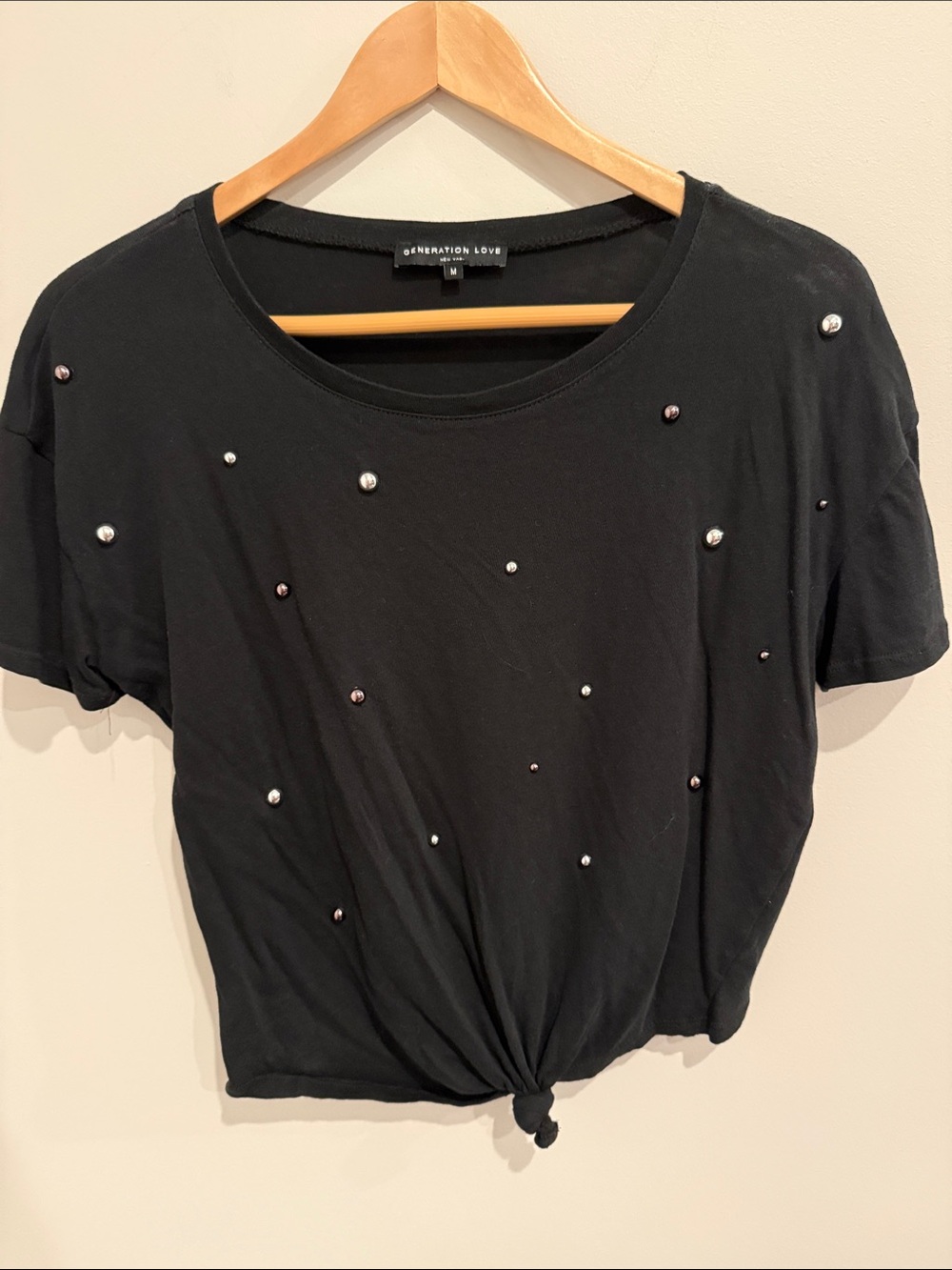 Generation Love Black Short-Sleeve Knot Tee with Stud Embellishments
